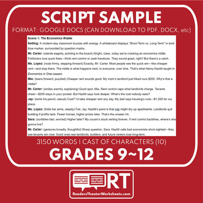 Economics in One Lesson (Hazlitt) Reader's Theater Script | High School Econ 101.5 - ["Econ 101.5","Economics","Grades 9-12"]