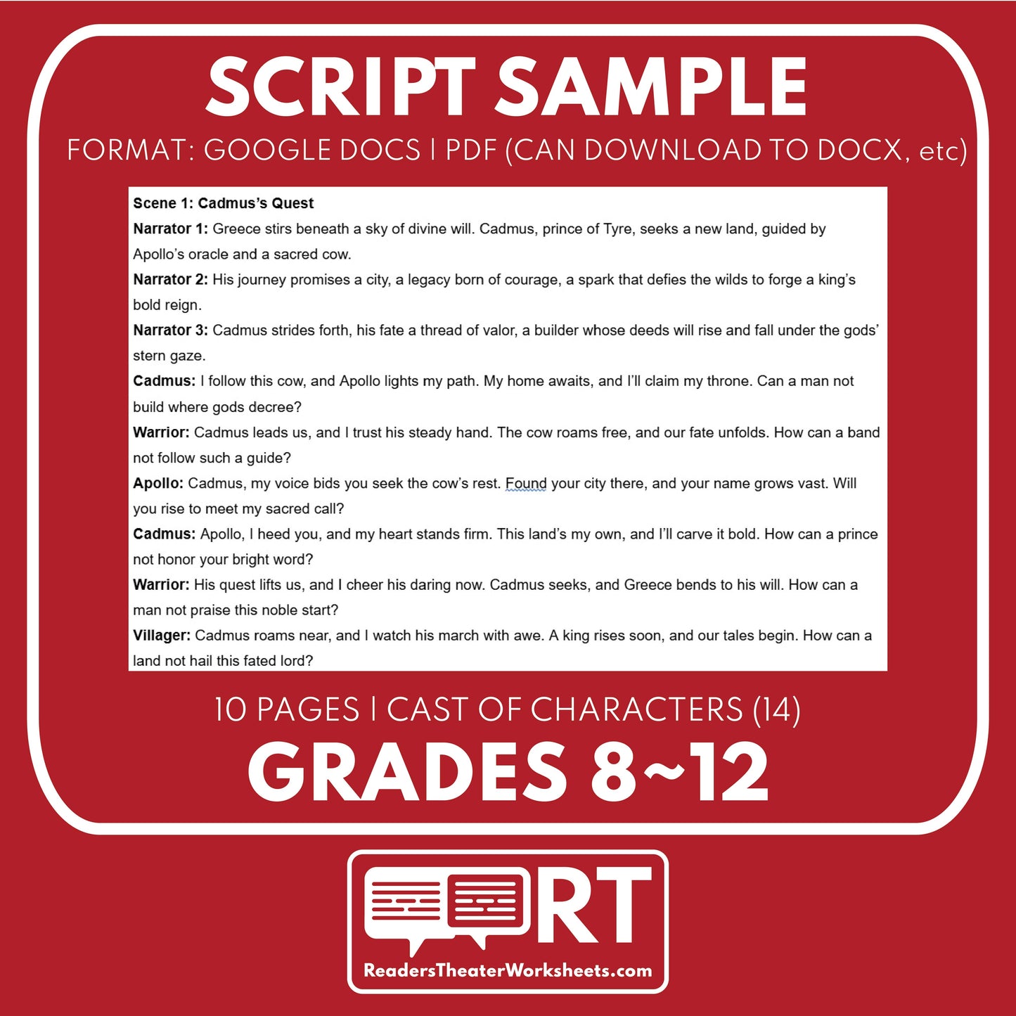 Daedalus & Cadmus Reader's Theater Script | Greek Mythology Mortals - ["Grades 6-8","Grades 9-12","Greek Mortals","Greek Mythology","Greek Mythology for Google Classroom"]