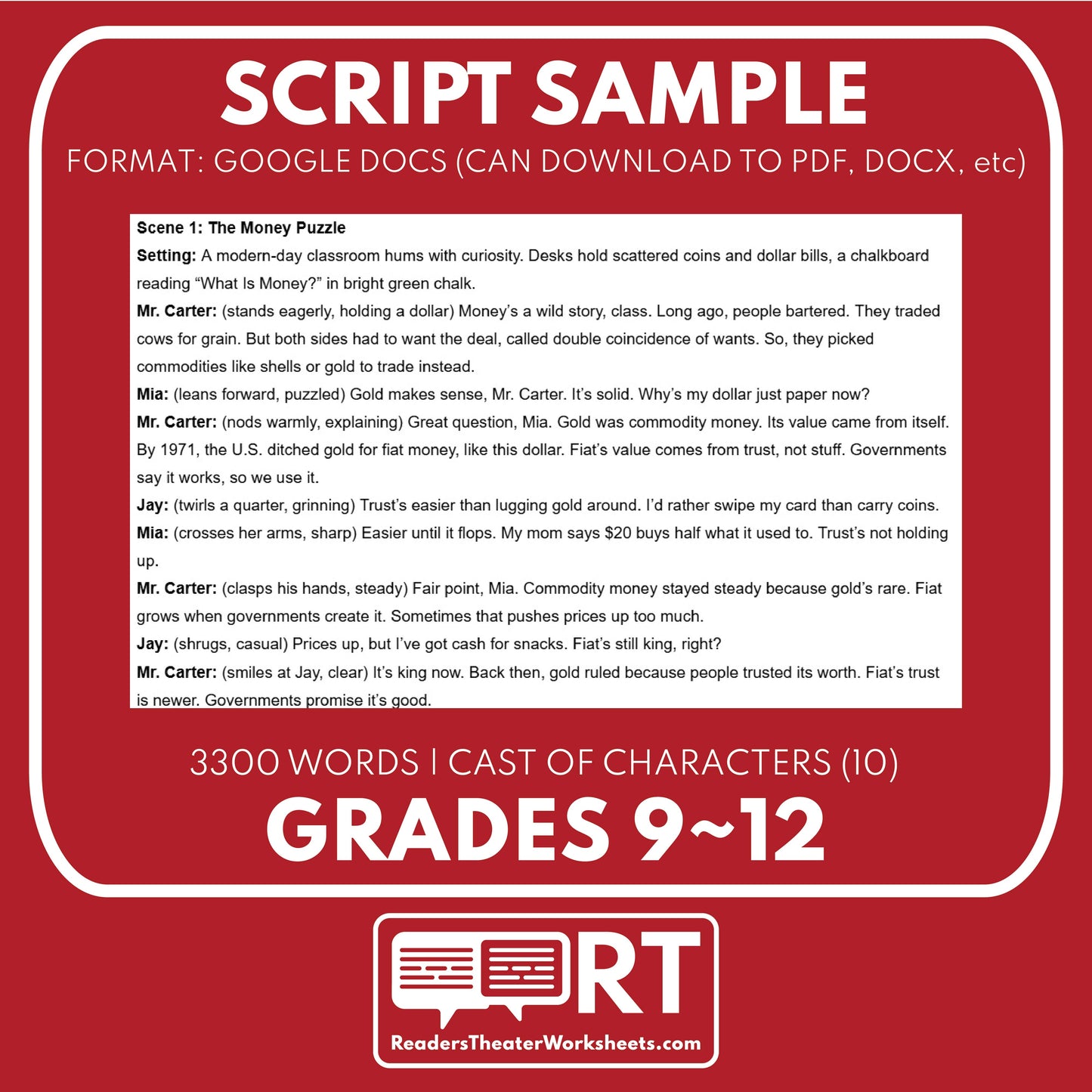 Fiat Money vs. Commodity Money Reader's Theater Script | ECON 101.5 Series - ["Econ 101.5","Economics","Grades 9-12"]