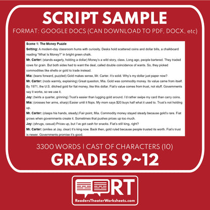 Fiat Money vs. Commodity Money Reader's Theater Script | ECON 101.5 Series - ["Econ 101.5","Economics","Grades 9-12"]