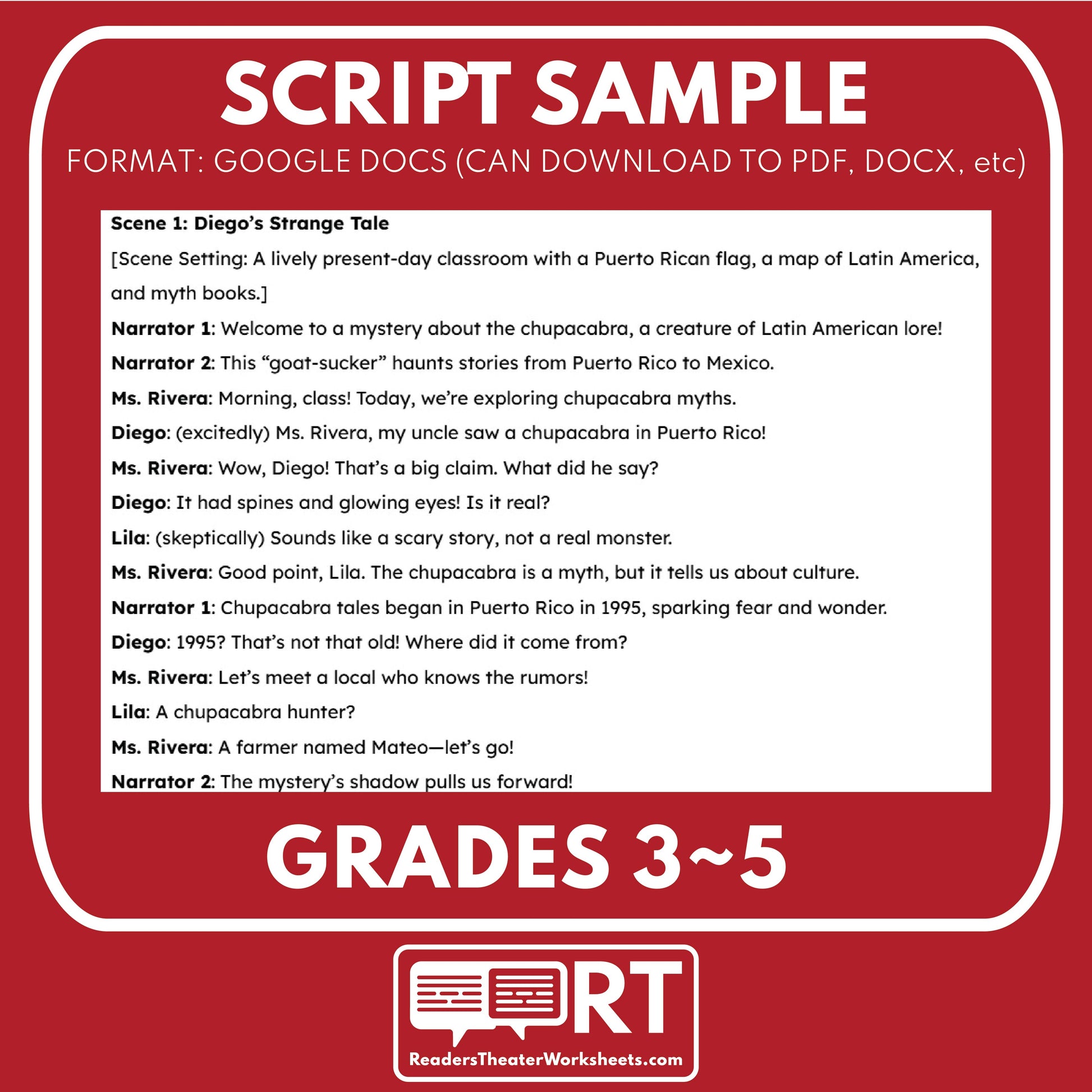 The Chupacabra - Mythical Creatures | Readers Theater Script for Grades 3 to 5 - ["Grades 3-5","Mythical Creatures"]