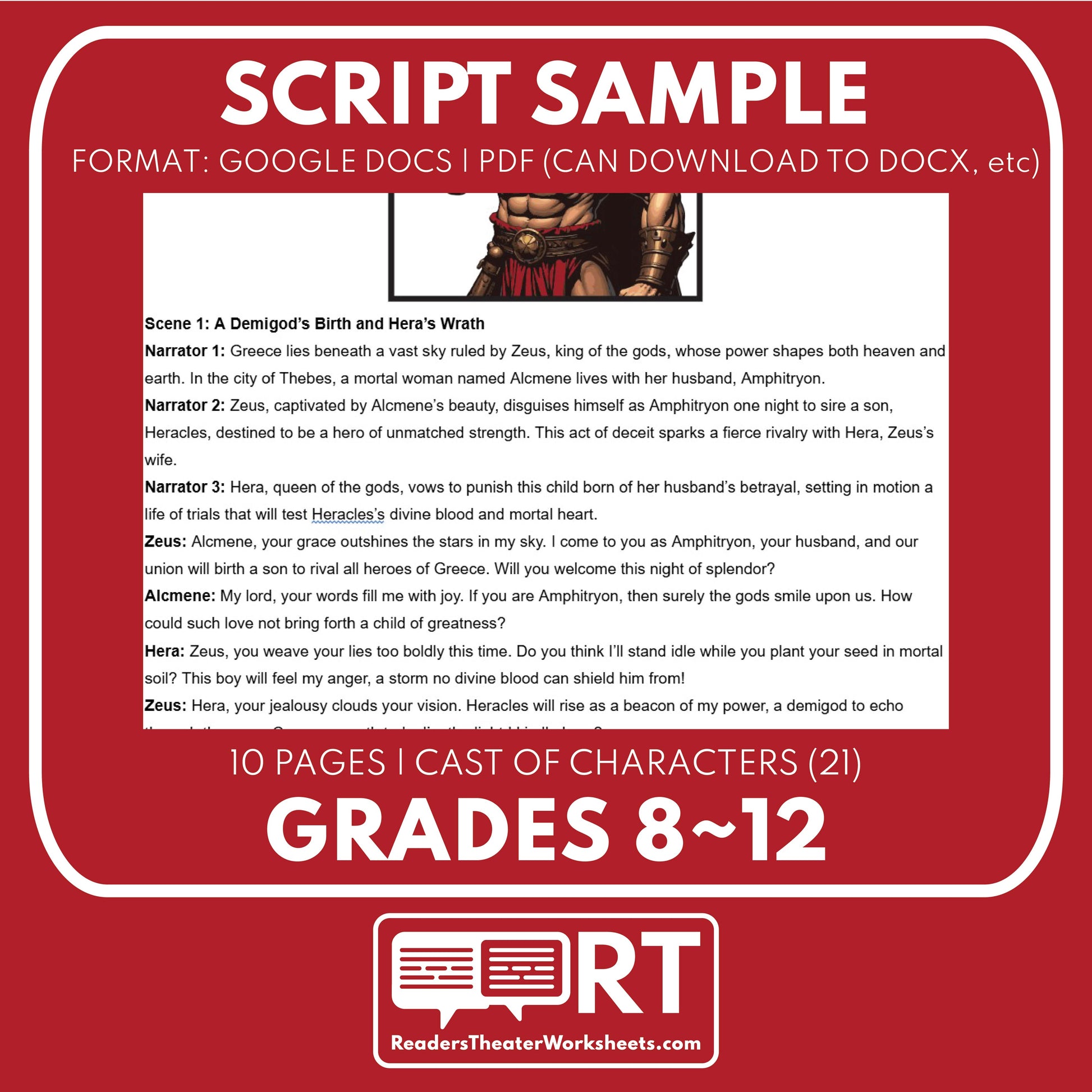 Heracles (Hercules) Reader's Theater Script | Demigods | Greek Mythology - ["Grades 6-8","Grades 9-12","Greek Demigods","Greek Mythology","Greek Mythology for Google Classroom"]