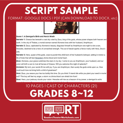 Heracles (Hercules) Reader's Theater Script | Demigods | Greek Mythology - ["Grades 6-8","Grades 9-12","Greek Demigods","Greek Mythology","Greek Mythology for Google Classroom"]