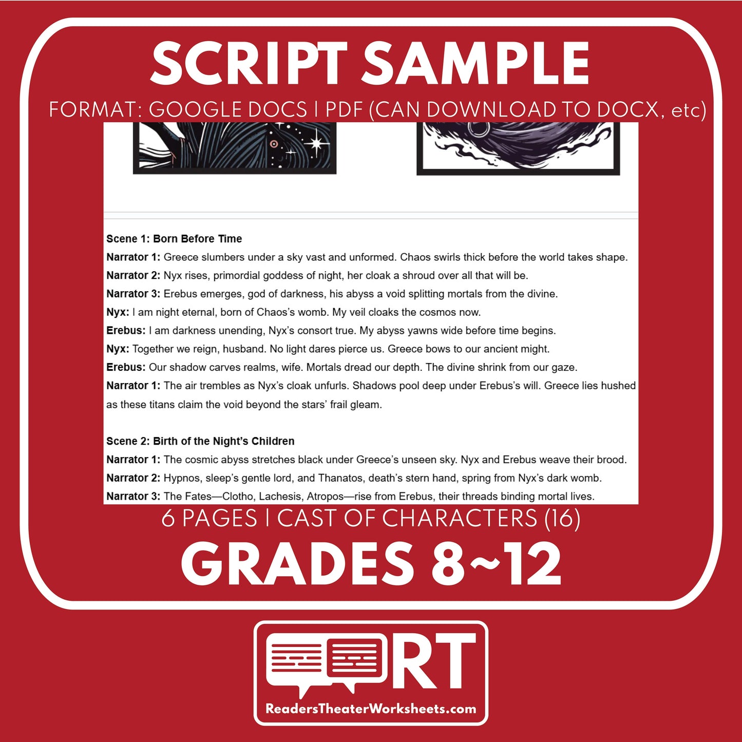 Nyx & Erebus Reader's Theater Script | Chthonic Gods | Greek Mythology - ["Chthonic Gods","Grades 6-8","Grades 9-12","Greek Mythology","Greek Mythology for Google Classroom"]