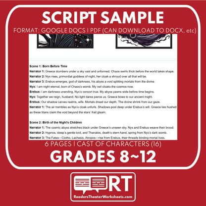 Nyx & Erebus Reader's Theater Script | Chthonic Gods | Greek Mythology - ["Chthonic Gods","Grades 6-8","Grades 9-12","Greek Mythology","Greek Mythology for Google Classroom"]