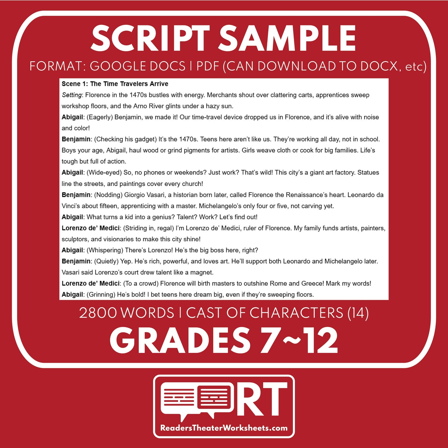 Leonardo da Vinci & Michelangelo Readers Theater Script | Historical Renaissance Series - ["Grades 6-8","Grades 9-12","Historical Figures","Primary Source Incl."]