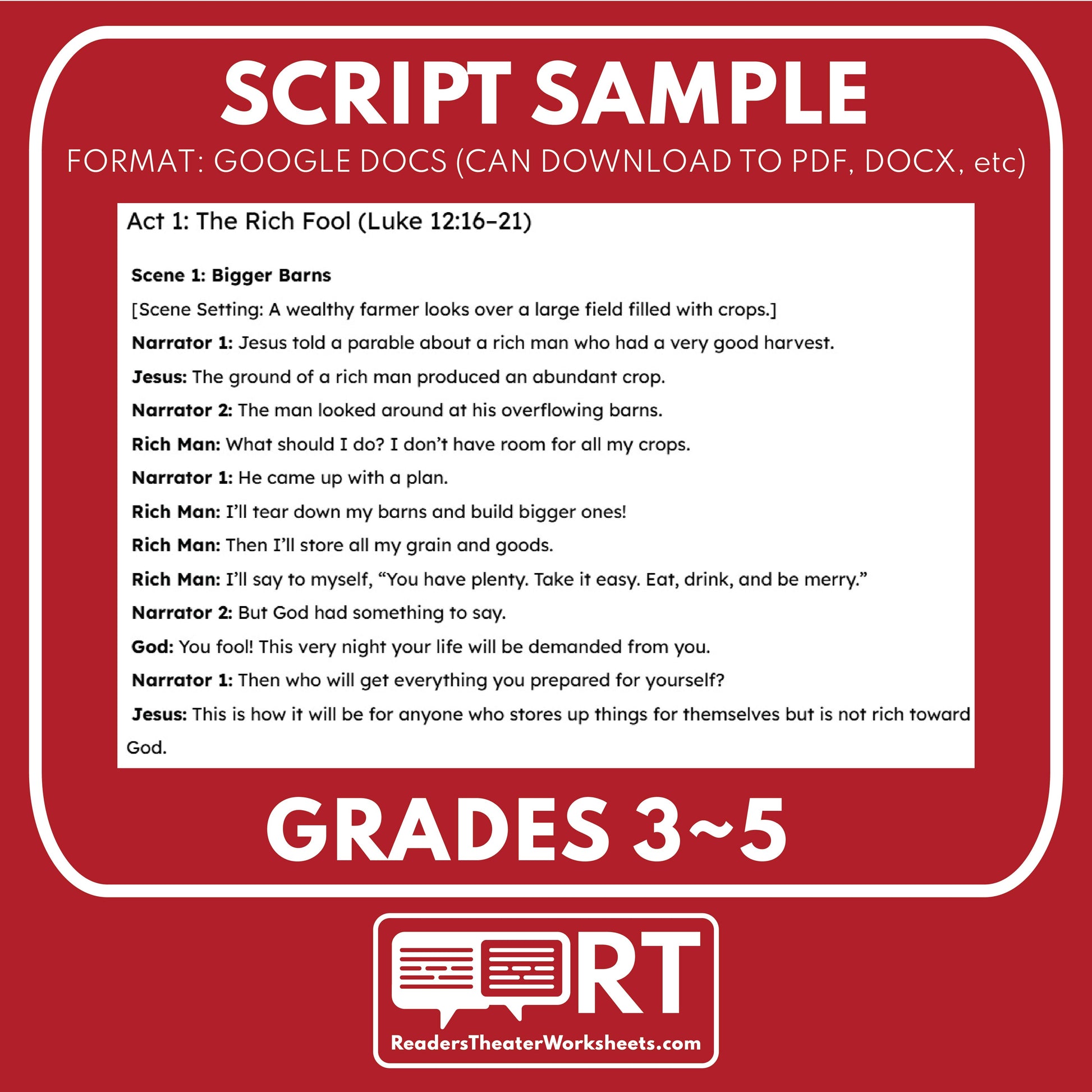 4 Parables about Stewardship & Greed | Readers Theater Script for Grades 3 to 5 - ["Bible Parable","Bible Teachings","Grades 3-5"]