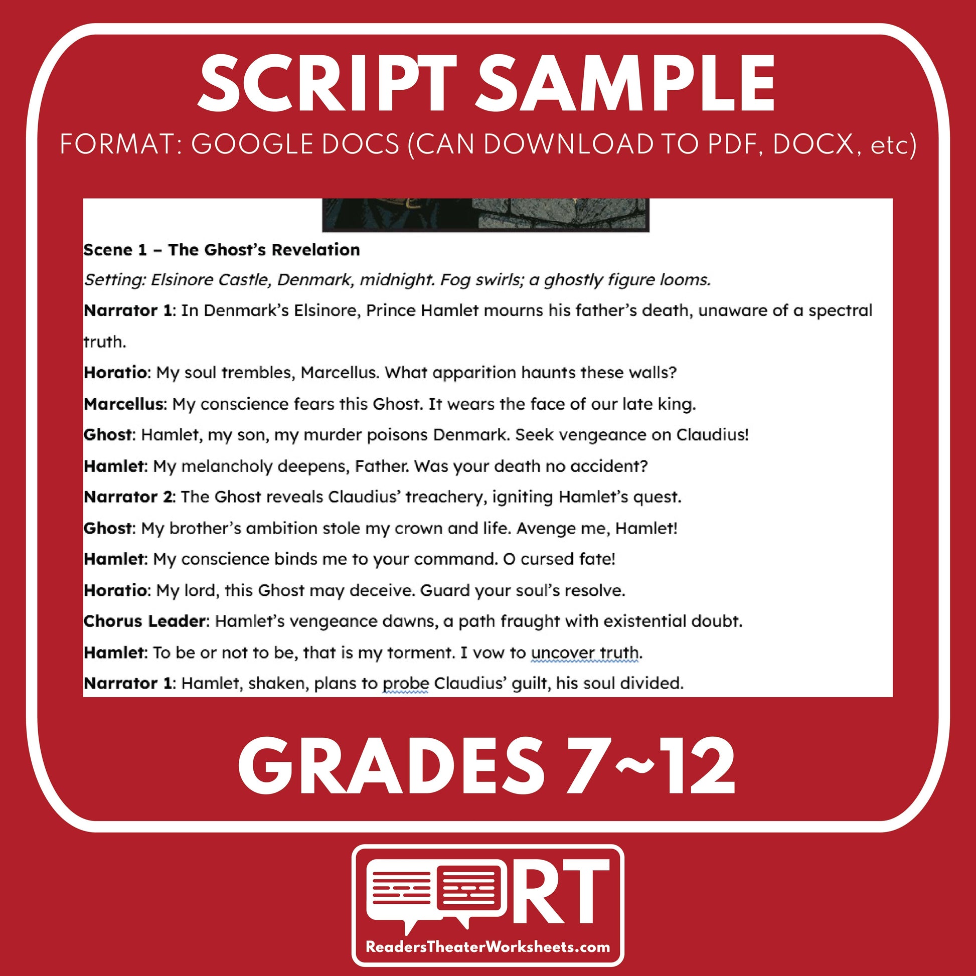 Hamlet Readers Theater Script | Classical Dramas | Shakespeare - ["Classical Drama Series","Grades 6-8","Grades 9-12","Self-Graded Quiz"]