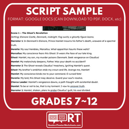 Hamlet Readers Theater Script | Classical Dramas | Shakespeare - ["Classical Drama Series","Grades 6-8","Grades 9-12","Self-Graded Quiz"]