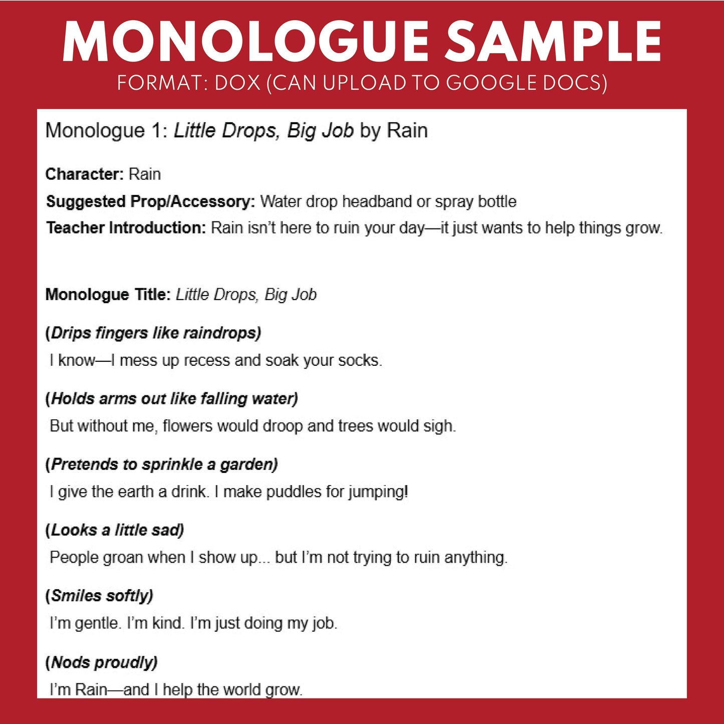 10 Weather with an Attitude Monologue Scripts for Grades 1 to 3 | No Prep | Print & Go! - ["Grades 1-2","Grades 3-5","Monologue"]