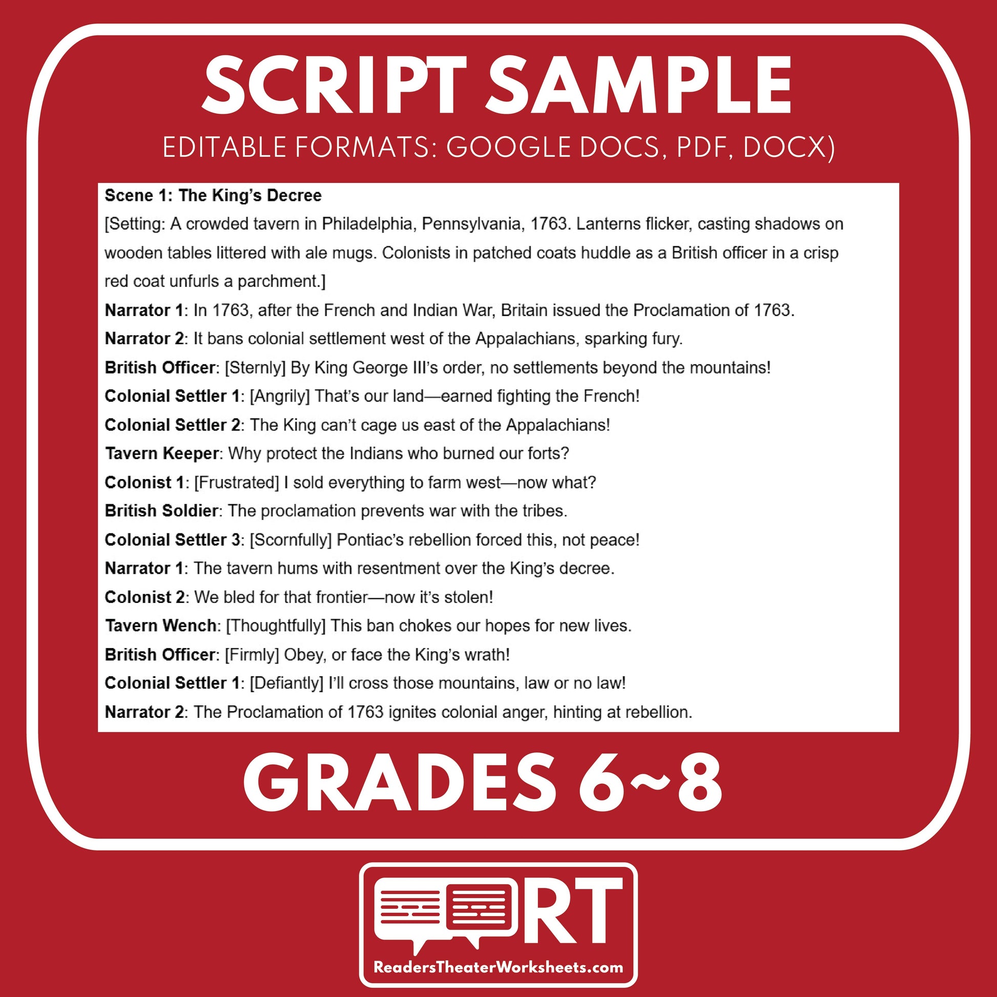 The Proclamation of 1763 Readers Theater Script | Grades 6-8 - ["Grades 6-8","U.S. History - Colonial America"]