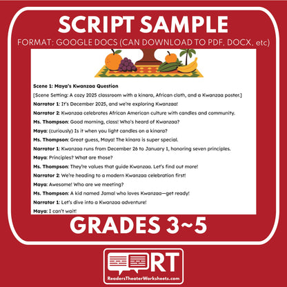 Kwanzaa Holiday Readers Theater Script for Grades 3 to 5 - ["Grades 3-5","Holidays Around the World","Small Groups"]
