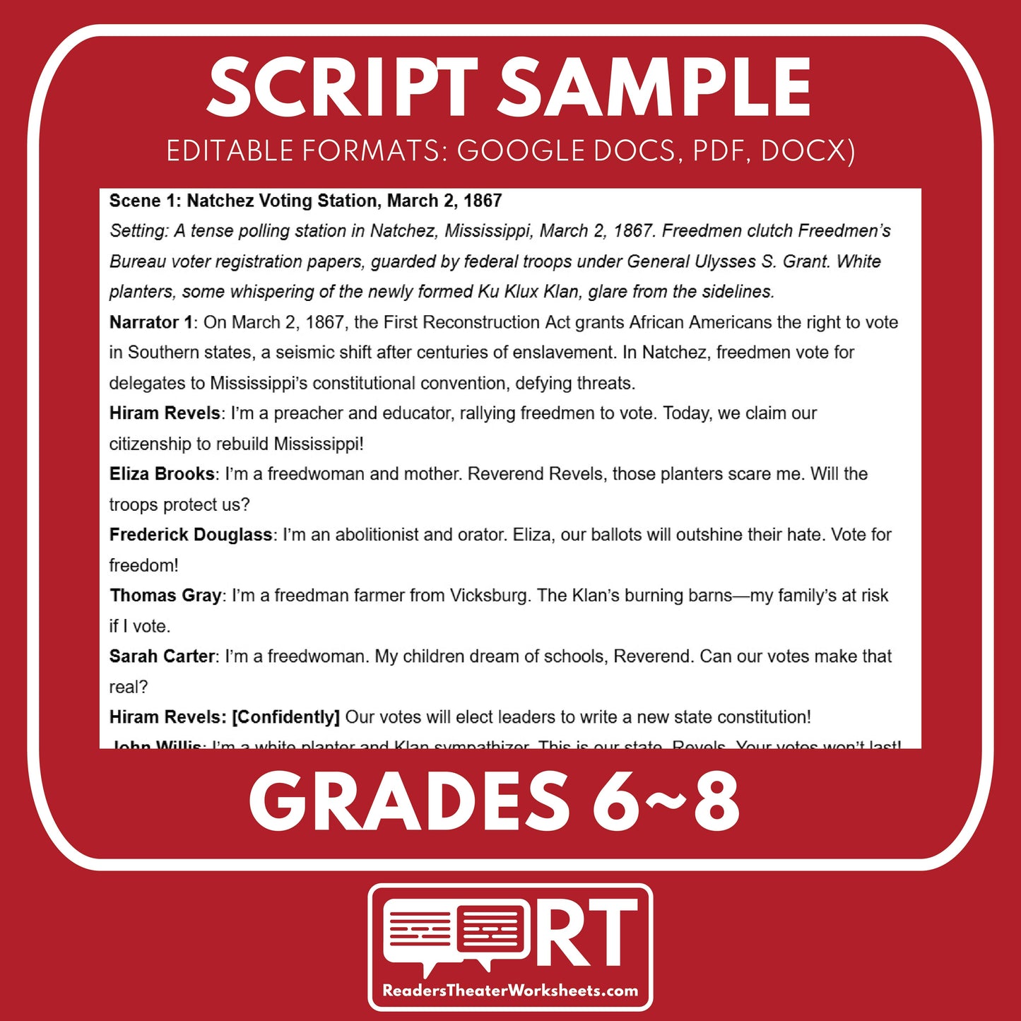 Black Political Participation | Reconstruction Era History Readers Theater Grades 6-8 - ["Grades 6-8","U.S. History \u2013 Reconstruction Era"]