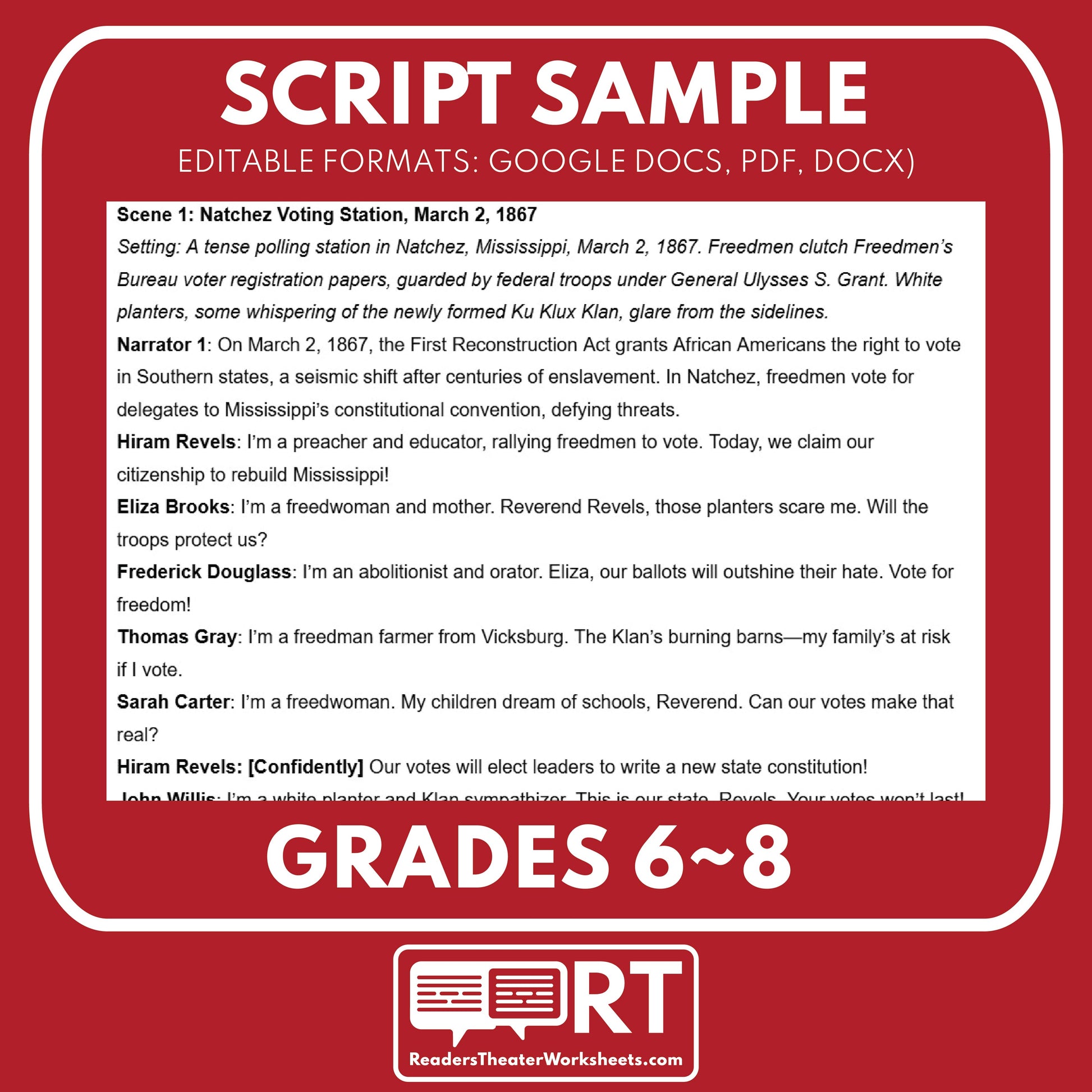 Black Political Participation | Reconstruction Era History Readers Theater Grades 6-8 - ["Grades 6-8","U.S. History \u2013 Reconstruction Era"]