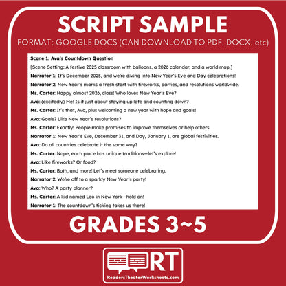 New Year’s Day | Holiday Readers Theater Script for Grades 3 to 5 | Resolutions - ["Grades 3-5","Small Groups","Winter Holidays"]