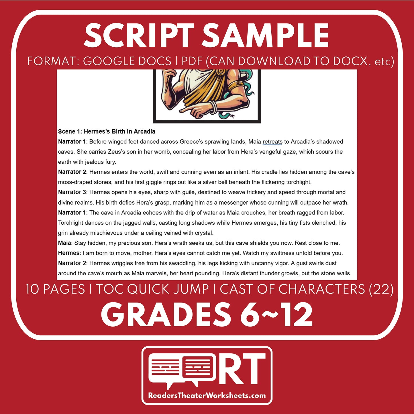 Hermes Reader's Theater Script | The Olympians | Greek Mythology - ["Grades 6-8","Grades 9-12","Greek Mythology","Greek Mythology for Google Classroom"]