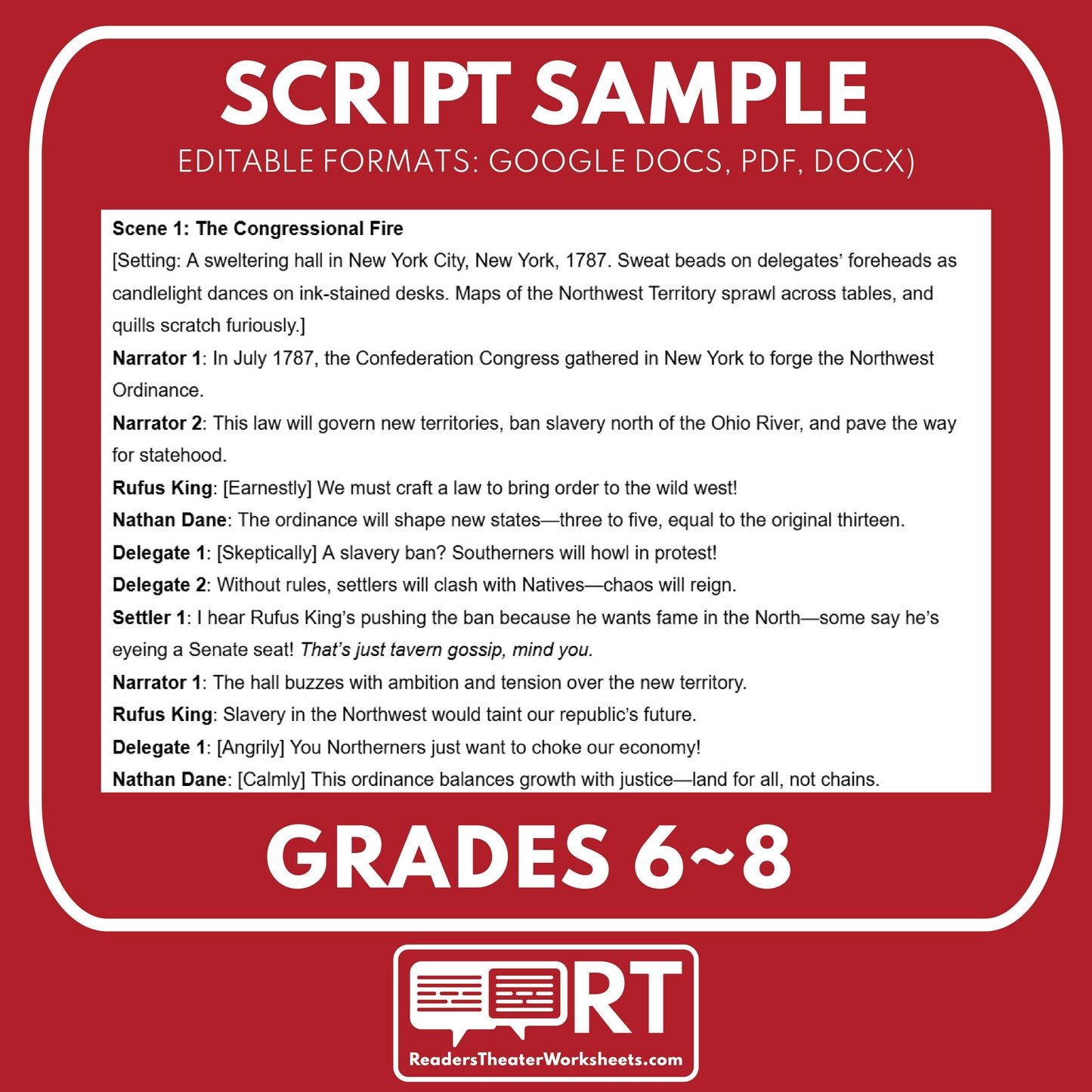 The Northwest Ordinance Readers Theater Script | Grades 6-8 - ["Grades 6-8","U.S. History - Colonial America"]