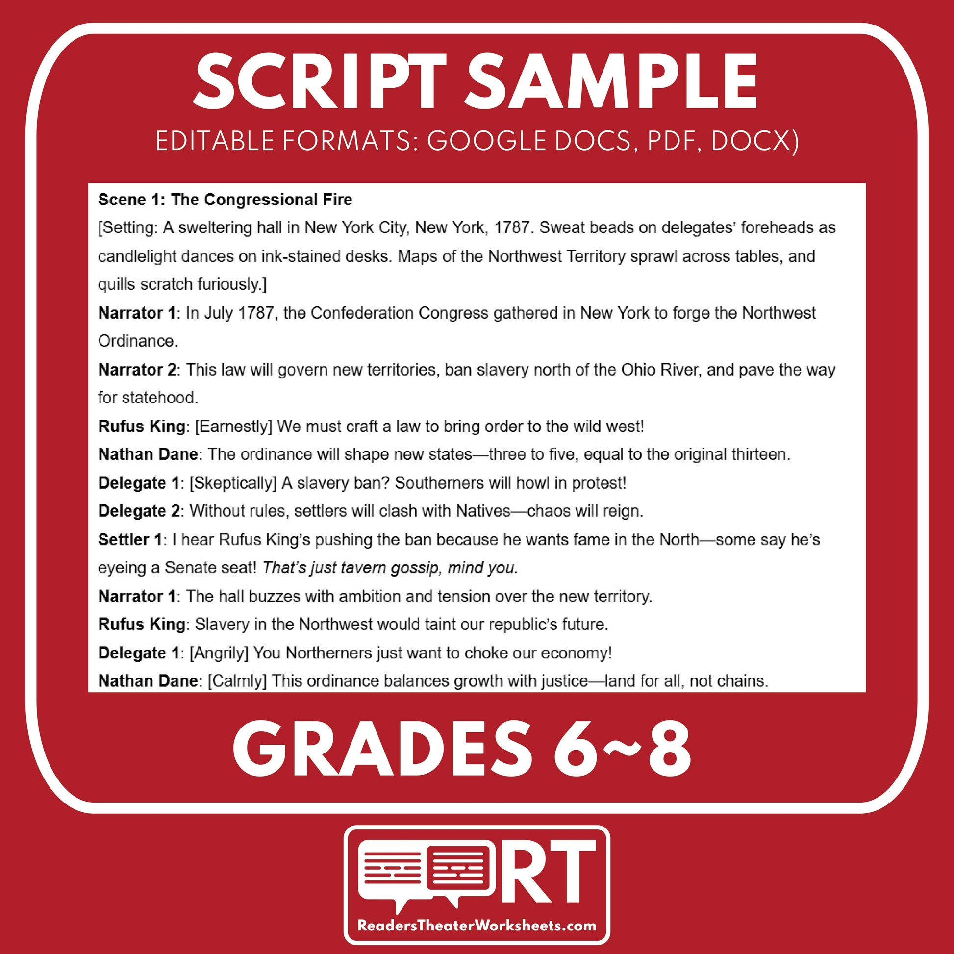 The Northwest Ordinance Readers Theater Script | Grades 6-8 - ["Grades 6-8","U.S. History - Colonial America"]