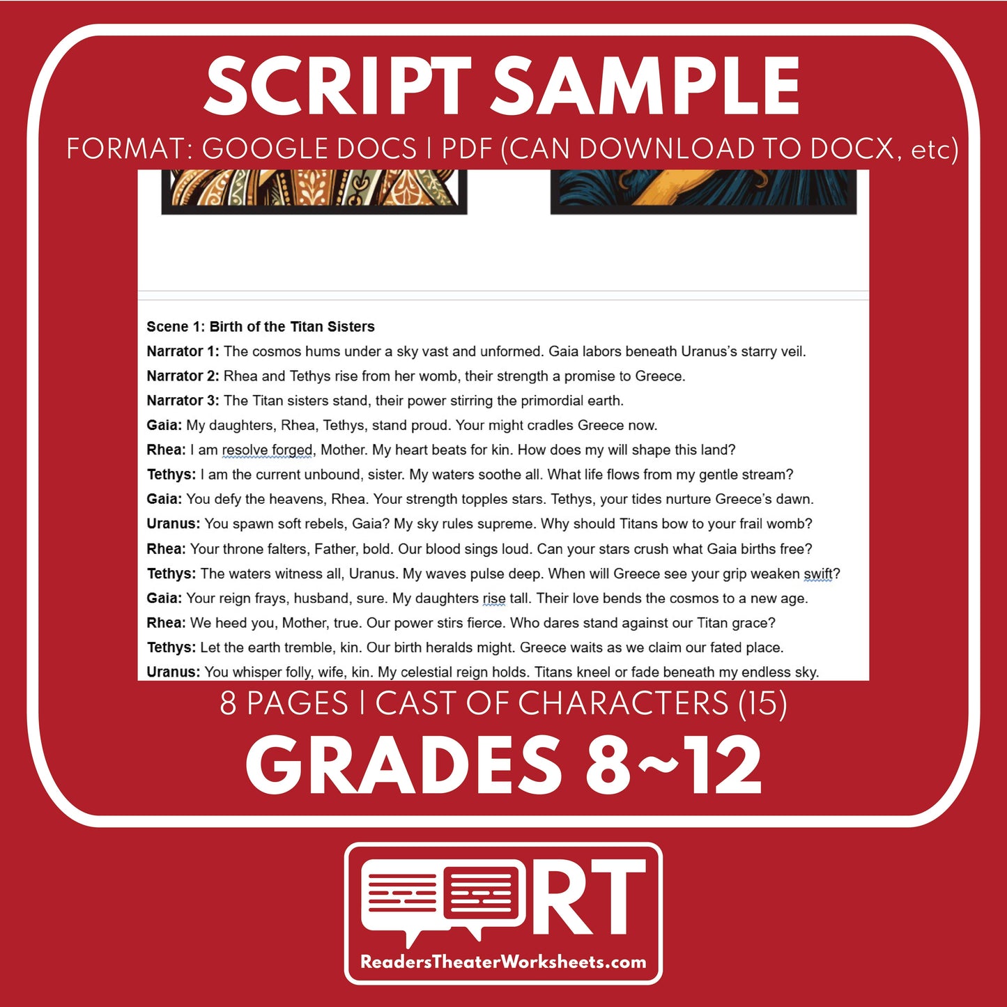 Rhea & Tethys Reader's Theater Script | Titan Gods | Greek Mythology - ["Grades 6-8","Grades 9-12","Greek Mythology","Greek Mythology for Google Classroom","Titan Gods"]