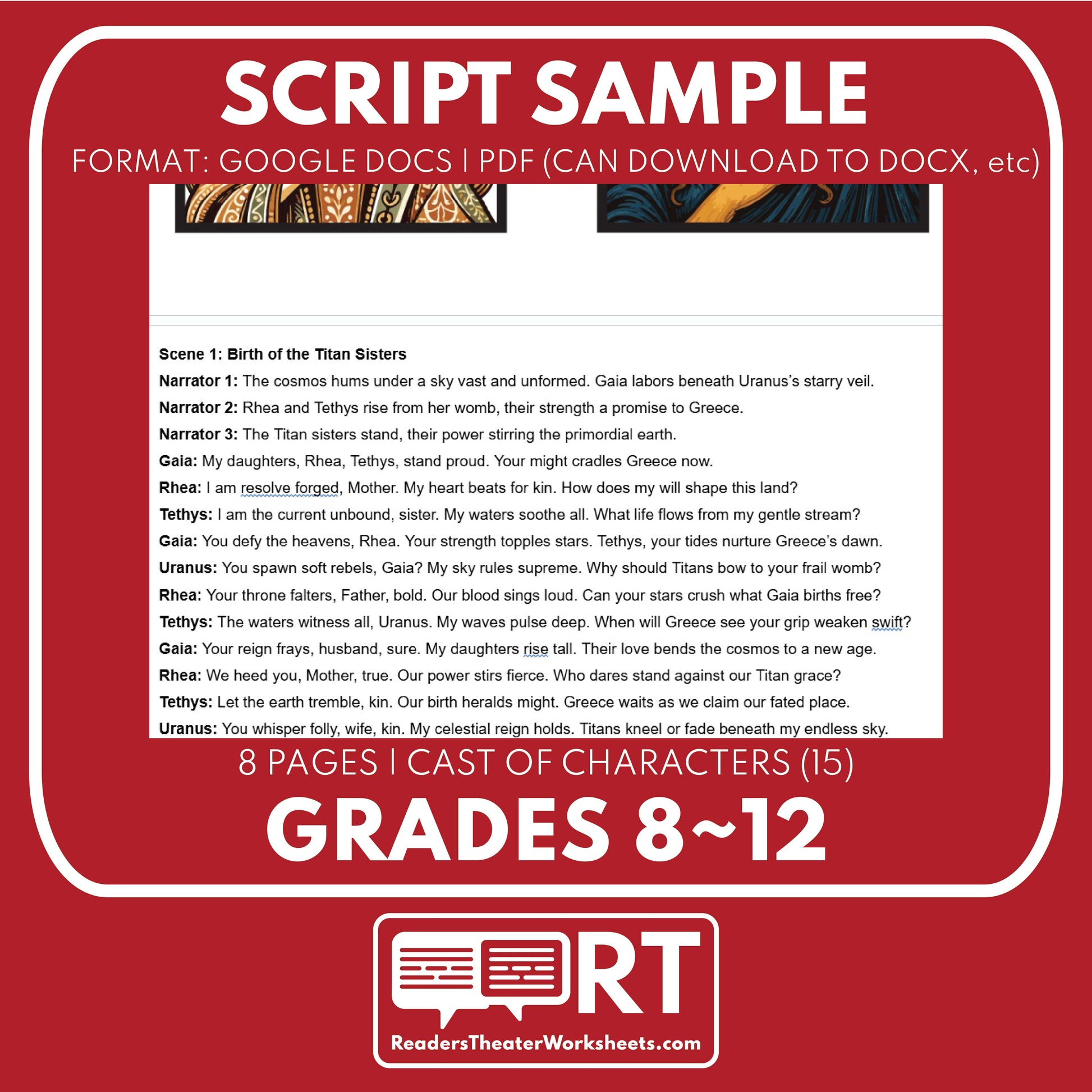Rhea & Tethys Reader's Theater Script | Titan Gods | Greek Mythology - ["Grades 6-8","Grades 9-12","Greek Mythology","Greek Mythology for Google Classroom","Titan Gods"]