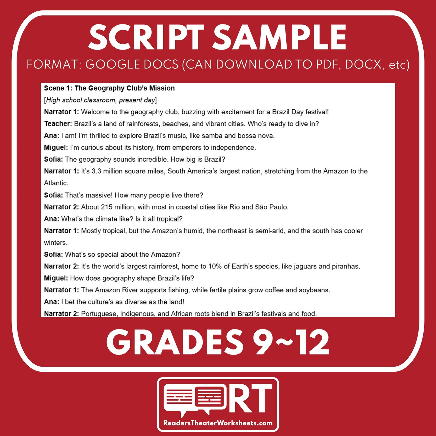 Brazil Readers Theater Script | Geography & Social Studies Class - ["Geography","Grades 6-8","Grades 9-12","Self-Graded Quiz"]