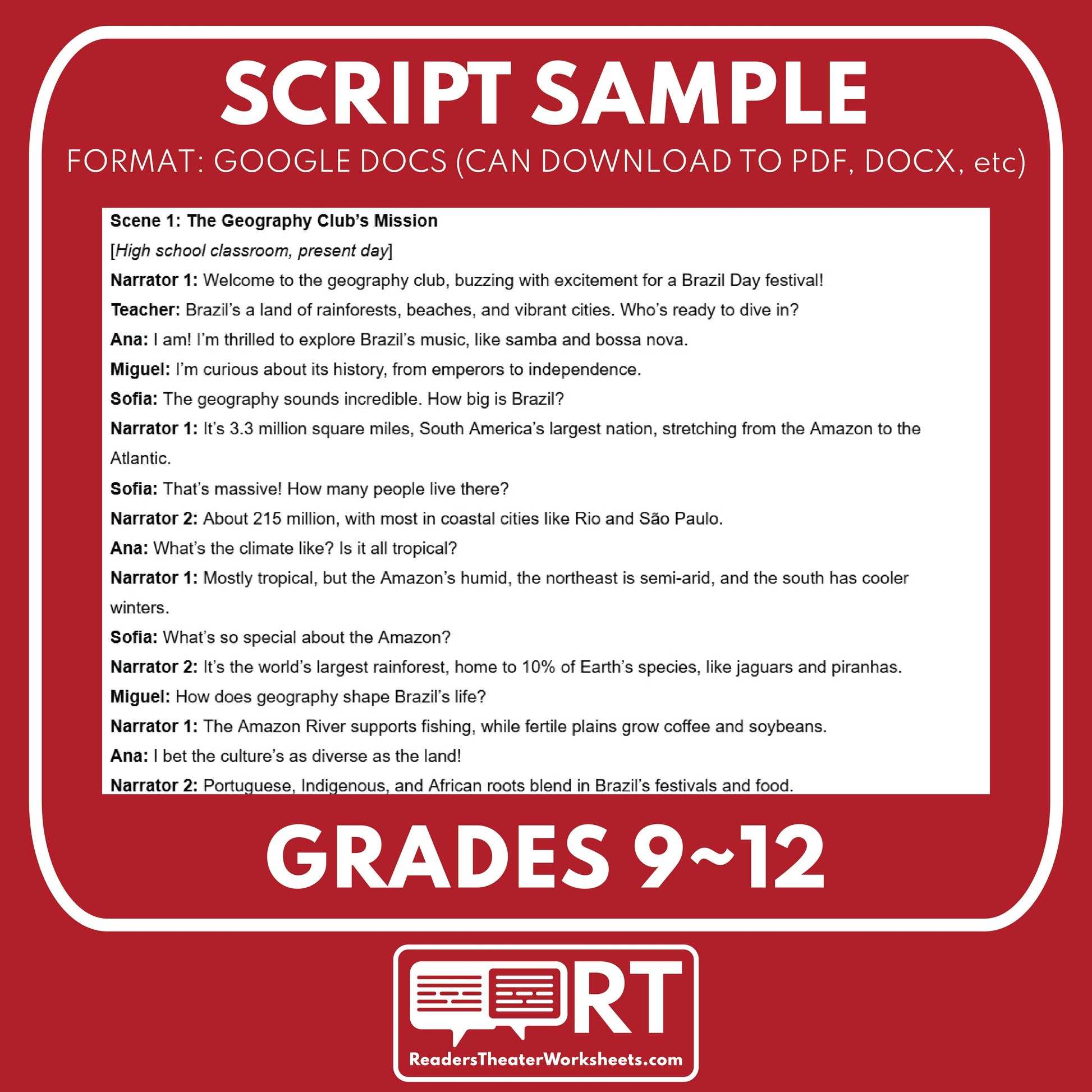 Brazil Readers Theater Script | Geography & Social Studies Class - ["Geography","Grades 6-8","Grades 9-12","Self-Graded Quiz"]