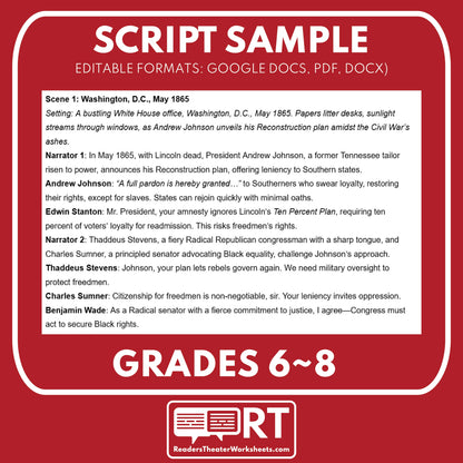 Presidential vs. Radical Reconstruction | Reconstruction Era History Readers Theater Grades 6-8 - ["Grades 6-8","U.S. History \u2013 Reconstruction Era"]