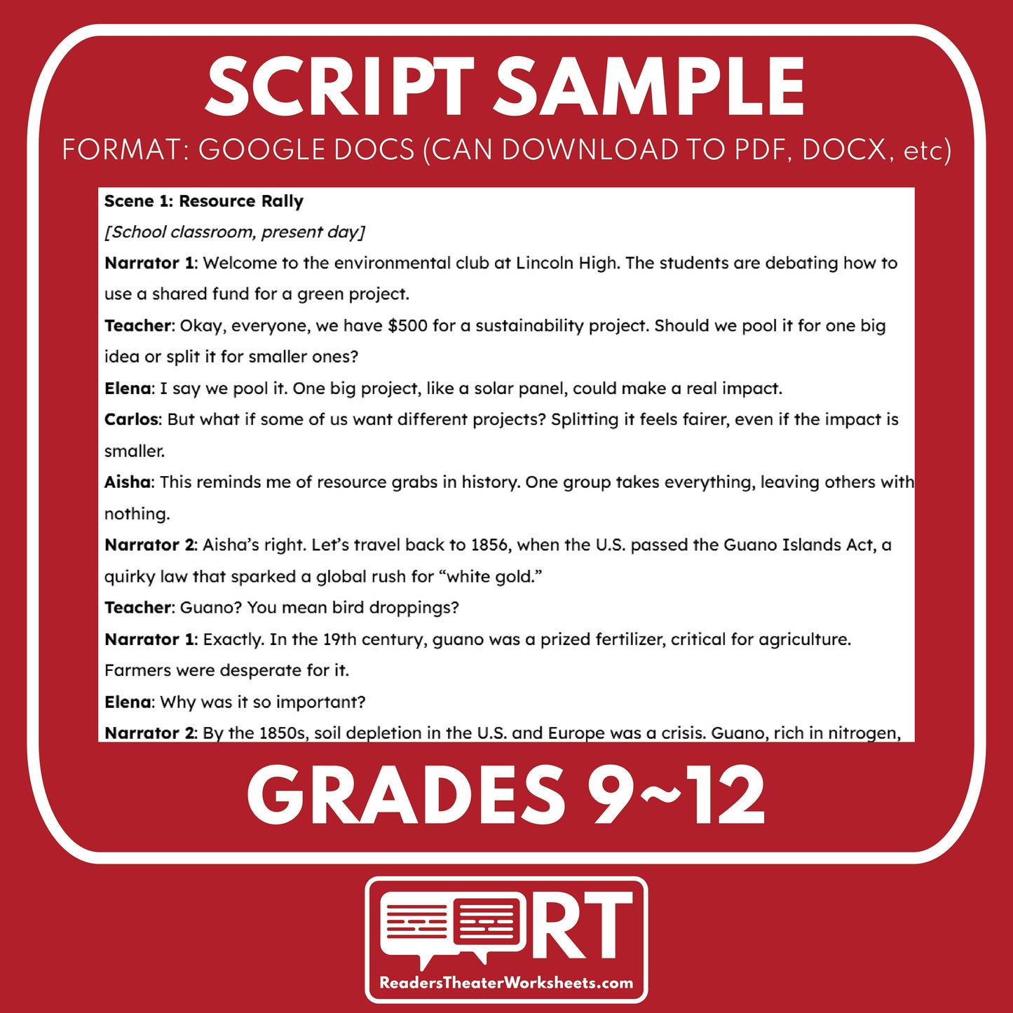 Free Historical Readers Theater Script | The Guano Act | Odd Event Series - ["100% FREE","Grades 6-8","Grades 9-12","History - Odd Events","Self-Graded Quiz"]