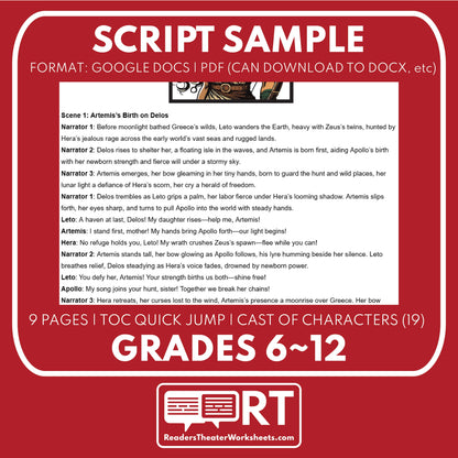 Artemis Reader's Theater Script | The Olympians | Greek Mythology - ["Grades 6-8","Grades 9-12","Greek Mythology","Greek Mythology for Google Classroom"]