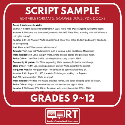 Watts Riots 1965 Readers Theater Script | Grades 9-12 - ["CA State History","Grades 9-12","Readers Theater"]