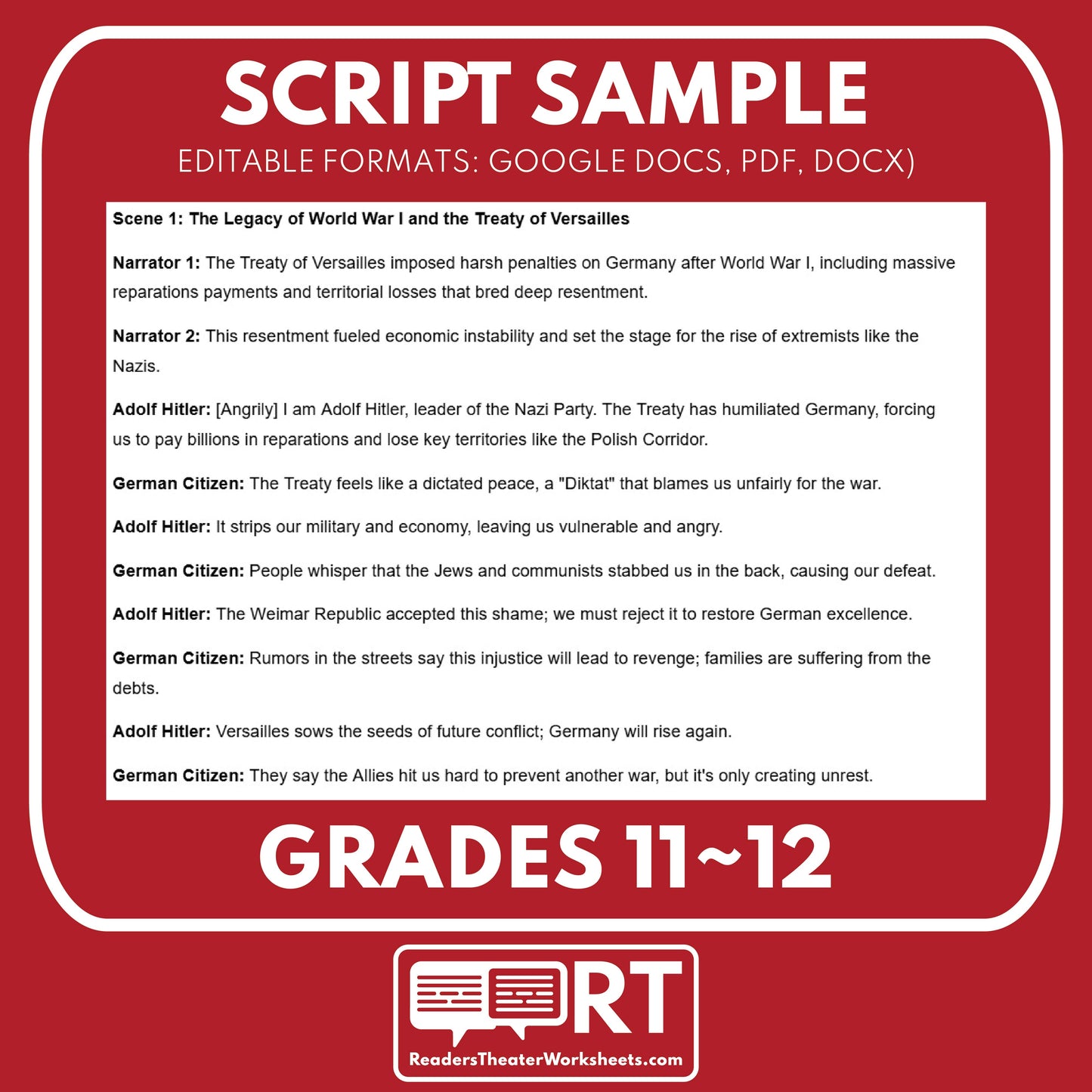 Causes of WWII & Pre-War U.S. Readers Theater Script (Grades 11-12) - ["100% FREE","Grades 9-12","U.S. History - WWII"]