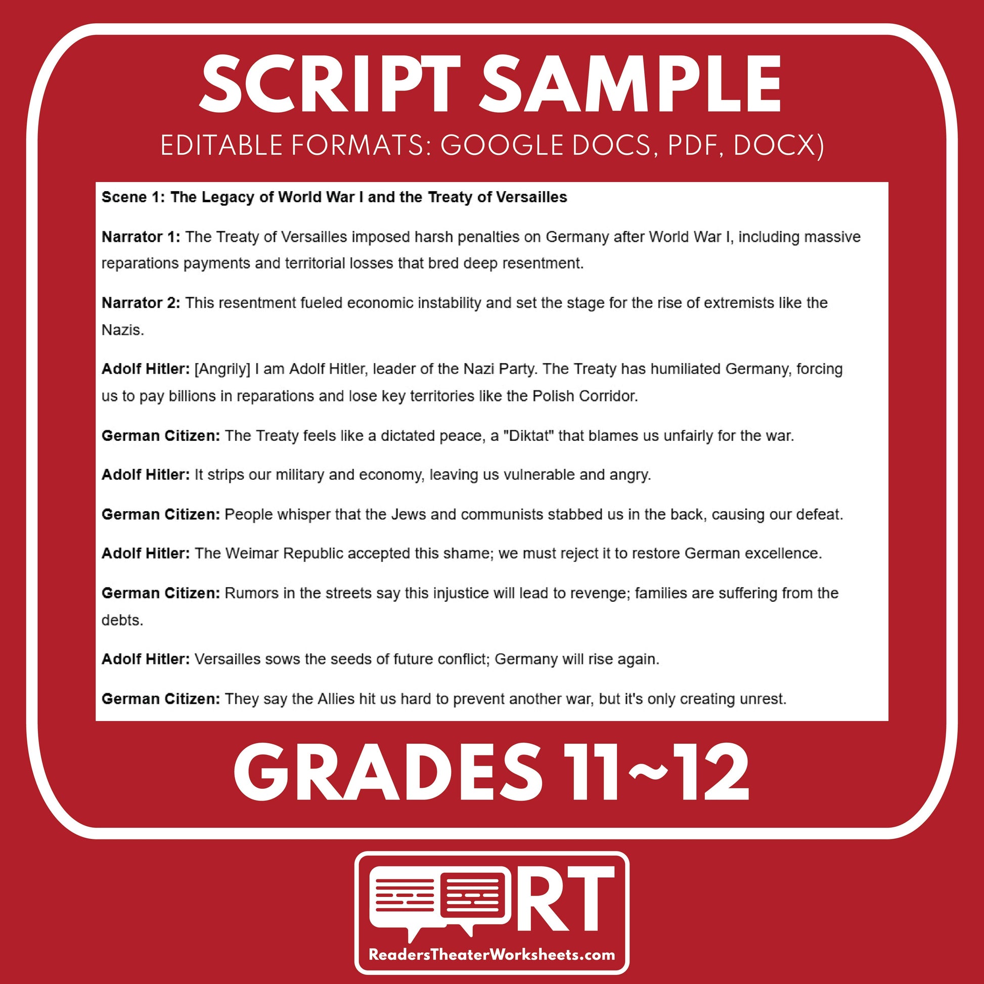 Causes of WWII & Pre-War U.S. Readers Theater Script (Grades 11-12) - ["100% FREE","Grades 9-12","U.S. History - WWII"]