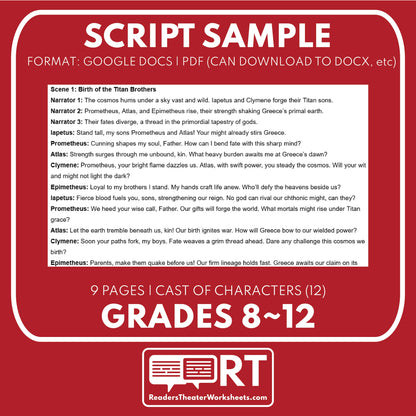 Prometheus & Atlas Reader's Theater Script | Titan Gods | Greek Mythology - ["Grades 6-8","Grades 9-12","Greek Mythology","Greek Mythology for Google Classroom","Titan Gods"]
