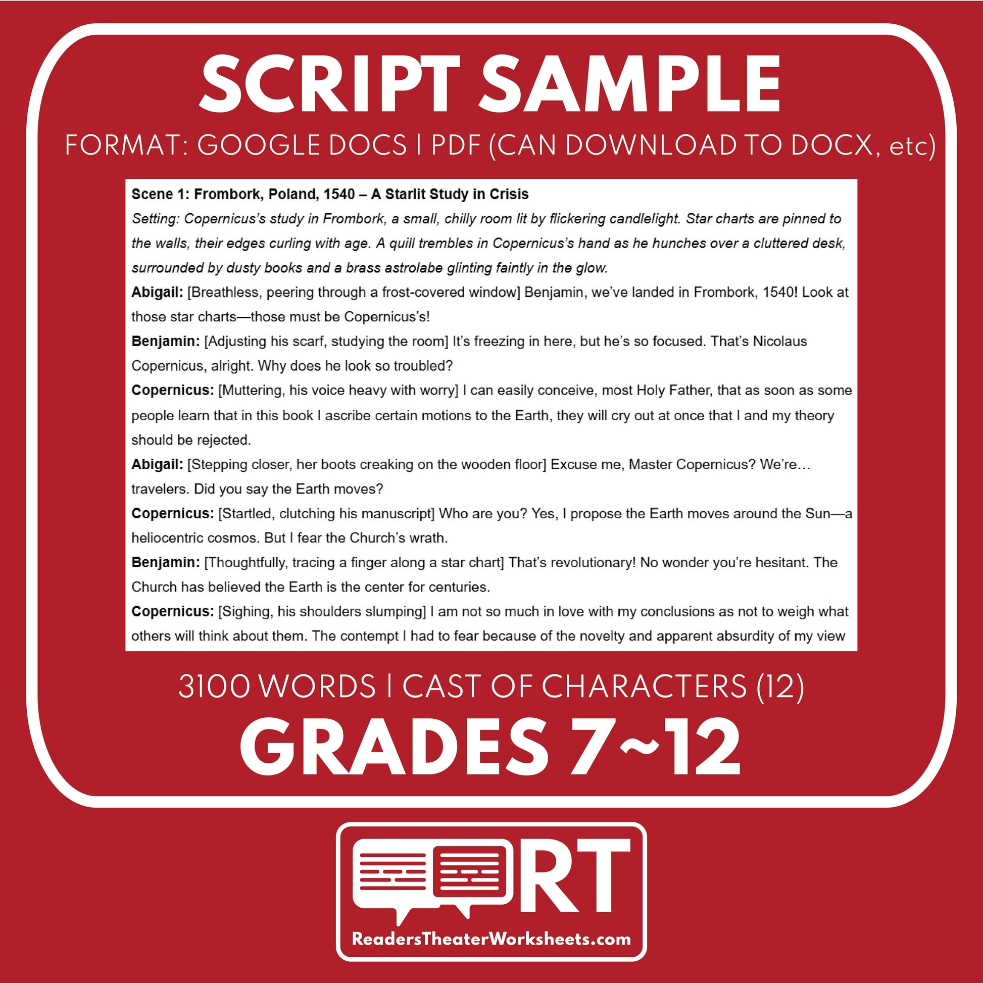 Copernicus & Galileo Readers Theater Script | Historical Renaissance Series - ["Grades 6-8","Grades 9-12","Historical Figures","Primary Source Incl."]