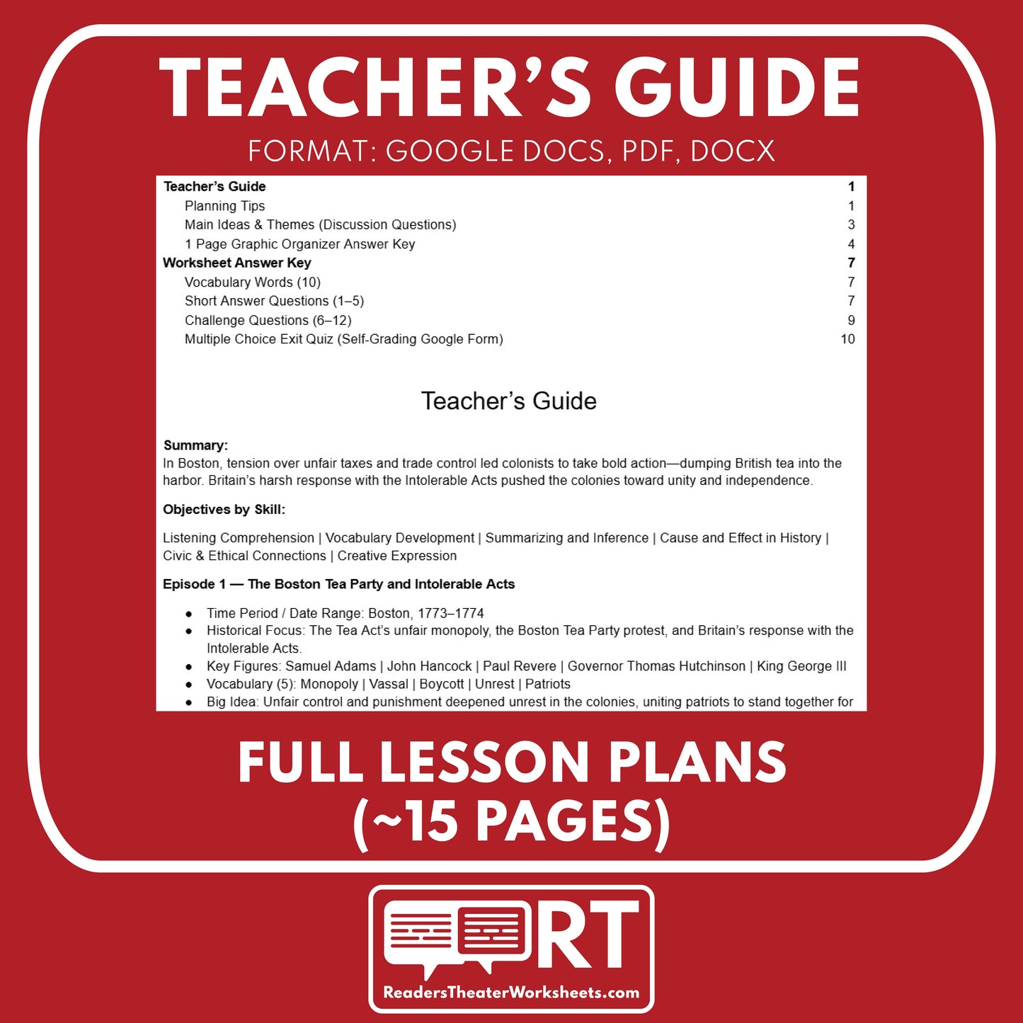 Free! Revolutionary War Audio Lesson | The Boston Tea Party and Intolerable Acts