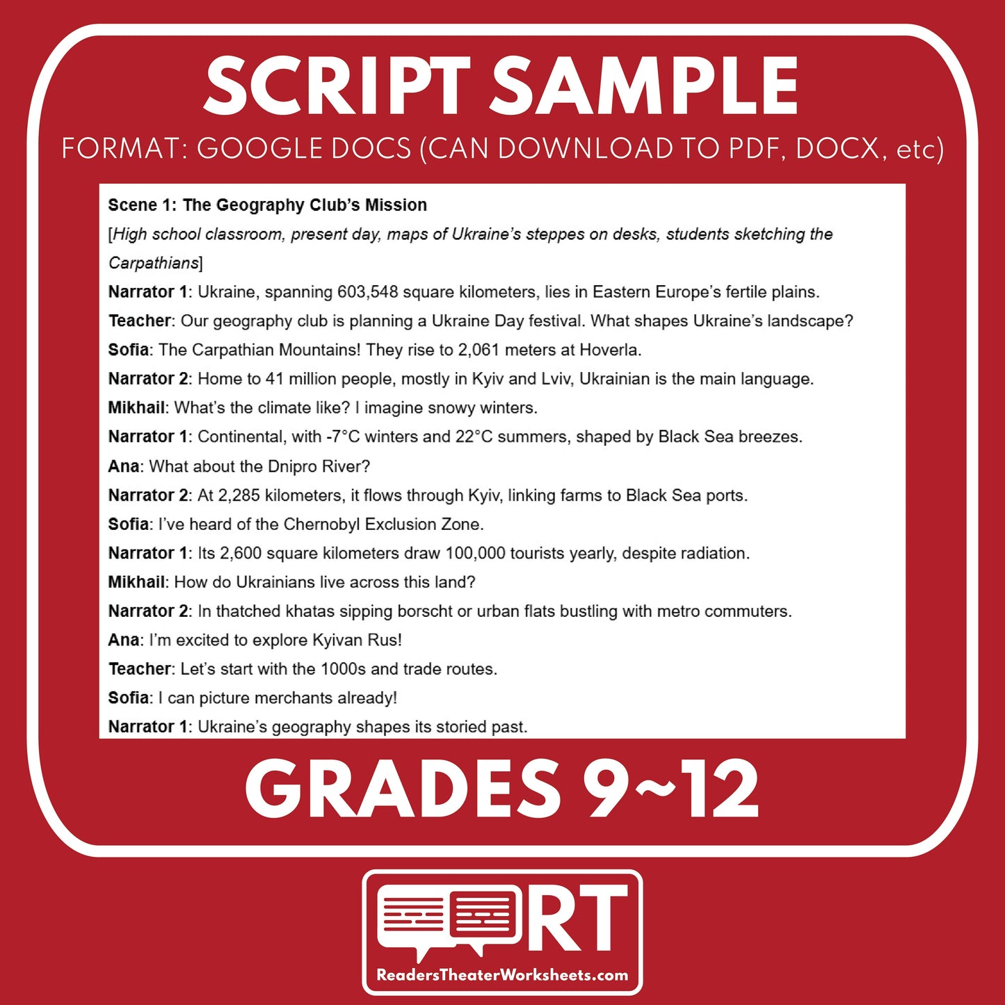 Ukraine Readers Theater Script | Geography & Social Studies Class - ["Geography","Grades 6-8","Grades 9-12","Self-Graded Quiz"]