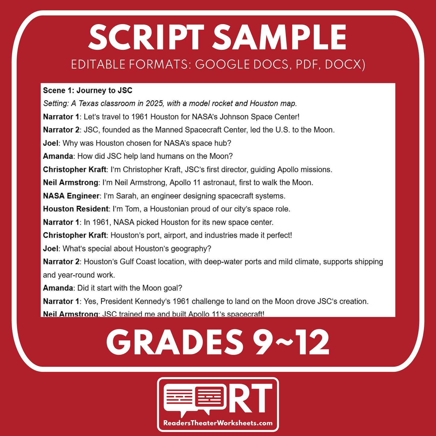 NASA’s Johnson Space Center Readers Theater Script | Grades 9-12 - ["Grades 9-12","Readers Theater","Texas State History"]
