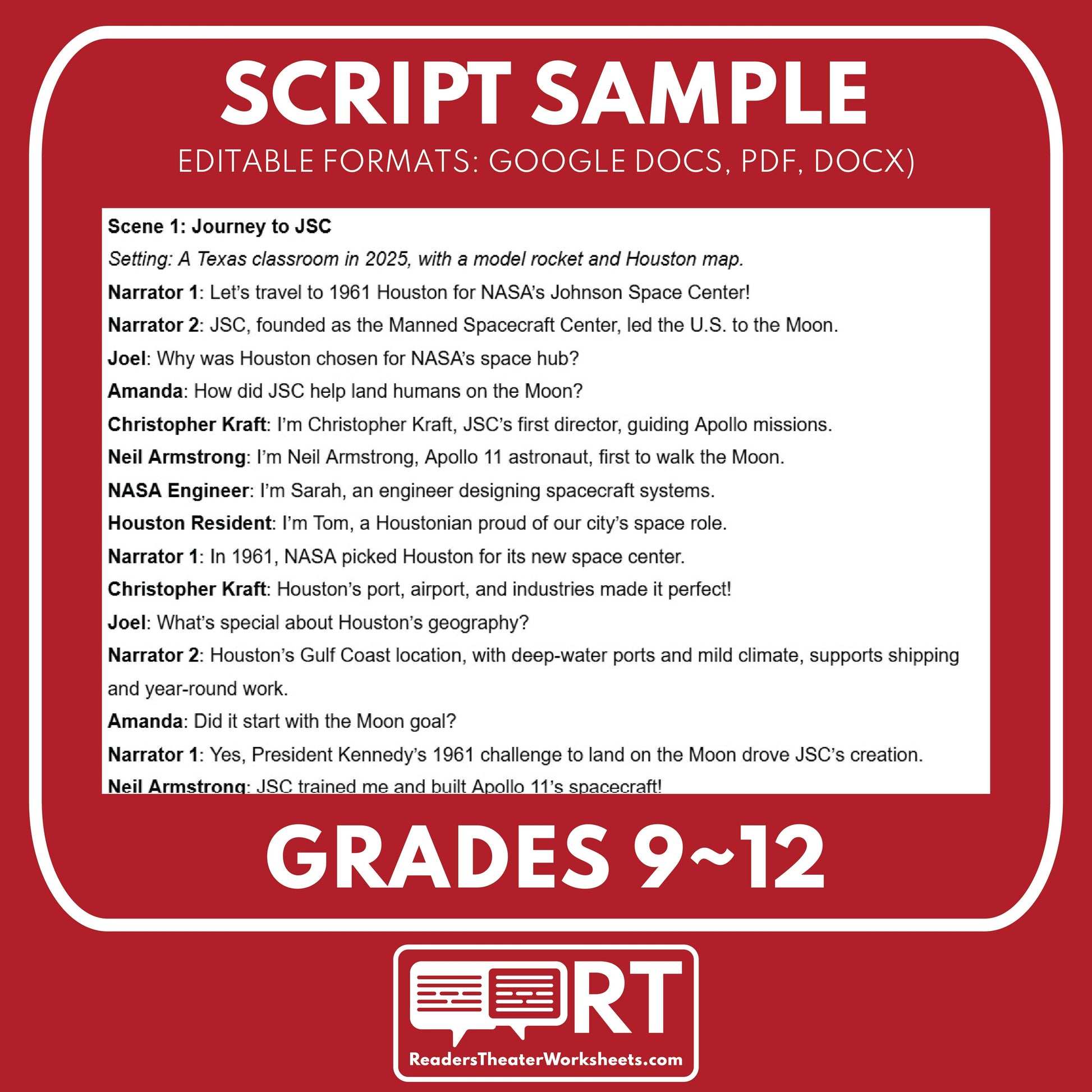 NASA’s Johnson Space Center Readers Theater Script | Grades 9-12 - ["Grades 9-12","Readers Theater","Texas State History"]