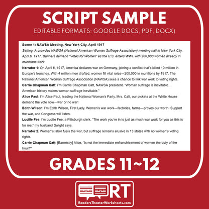 Women’s War Work & Suffrage Drive – Readers Theater Script (Grades 11-12) - ["Grades 9-12","U.S. History - WWI"]