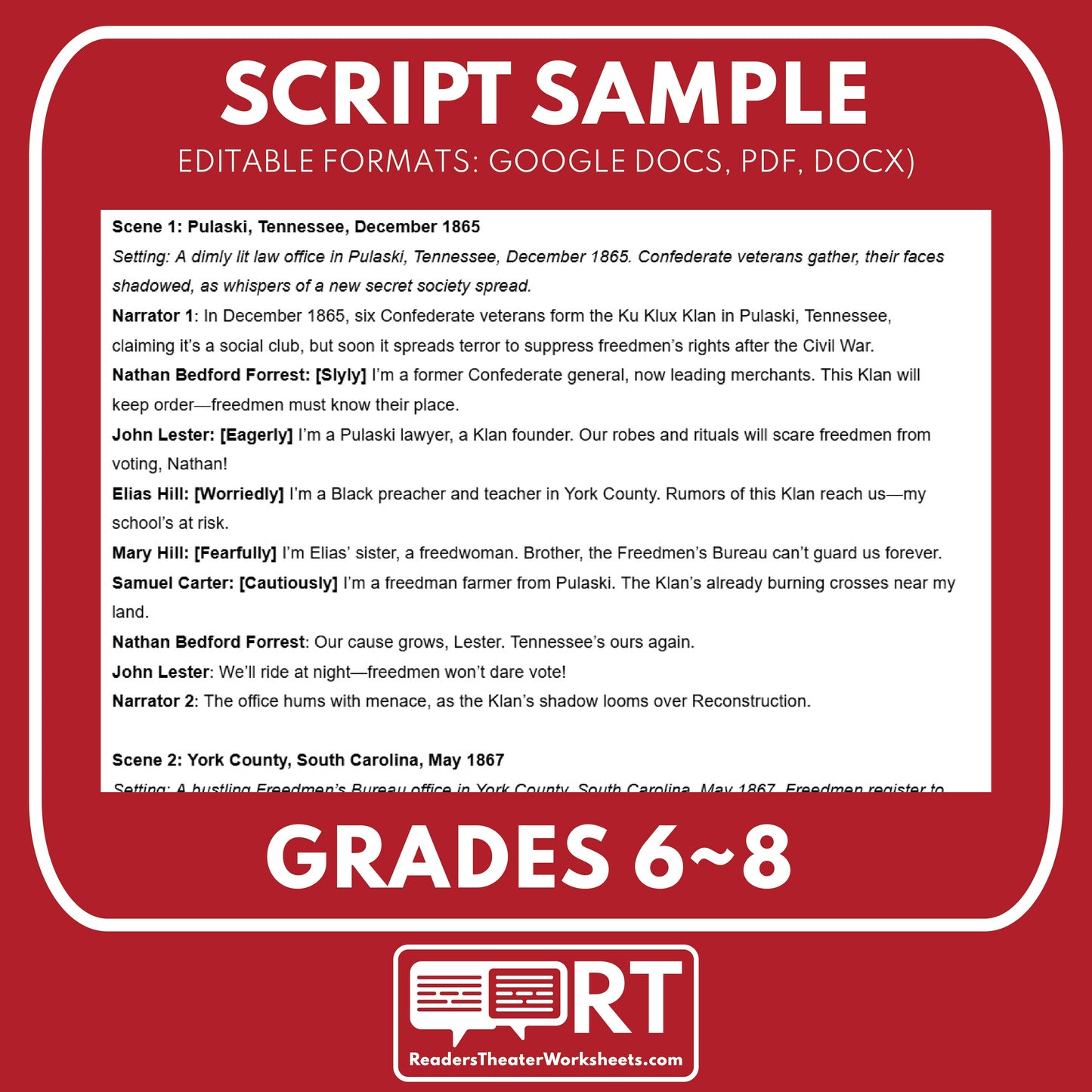 The Ku Klux Klan and Resistance | Reconstruction Era History Readers Theater Grades 6-8 - ["Grades 6-8","U.S. History \u2013 Reconstruction Era"]