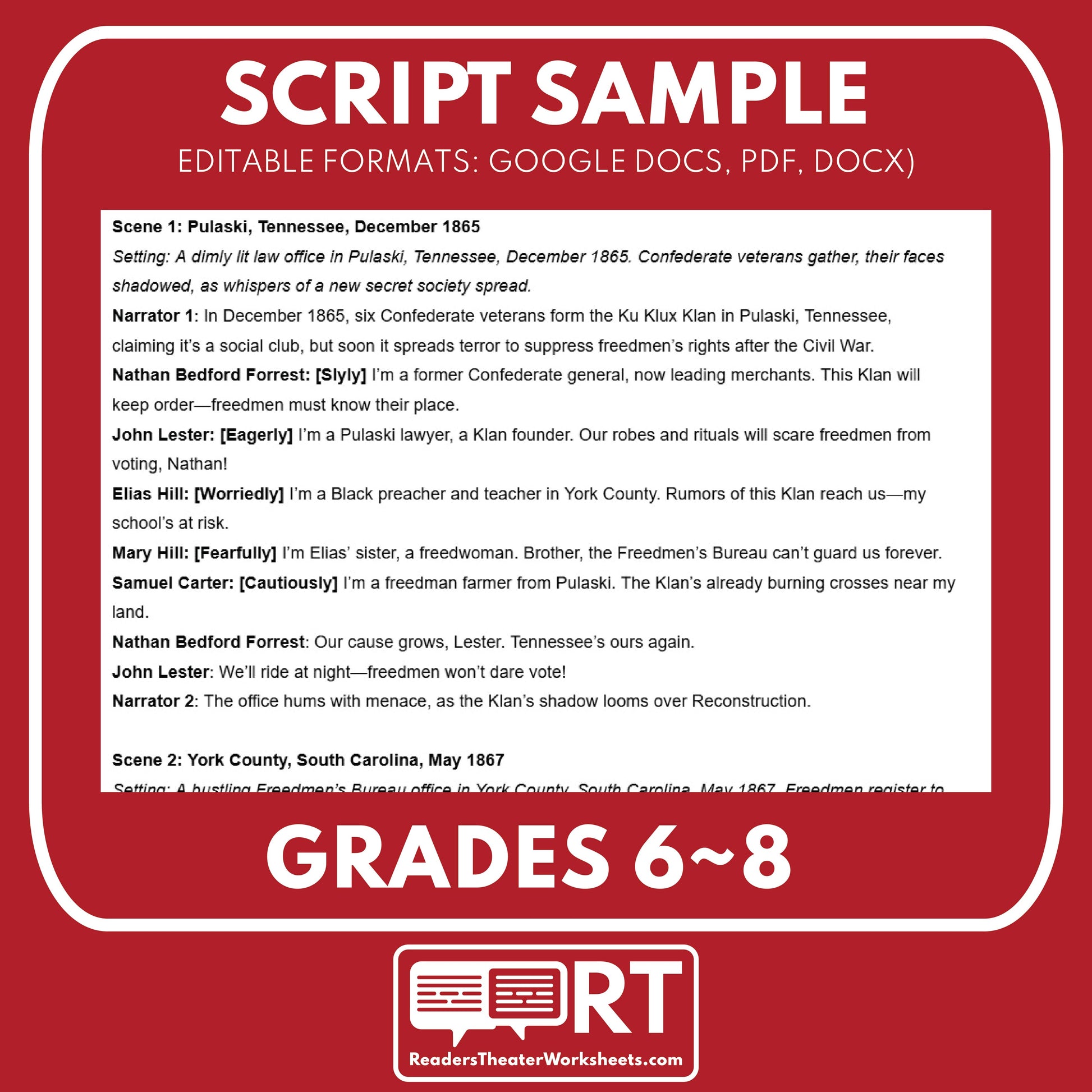 The Ku Klux Klan and Resistance | Reconstruction Era History Readers Theater Grades 6-8 - ["Grades 6-8","U.S. History \u2013 Reconstruction Era"]