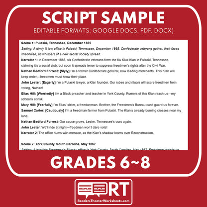 The Ku Klux Klan and Resistance | Reconstruction Era History Readers Theater Grades 6-8 - ["Grades 6-8","U.S. History \u2013 Reconstruction Era"]