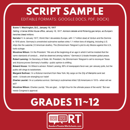 1917 War Declaration & Mobilization – Readers Theater Script (Grades 11-12) - ["Grades 9-12","U.S. History - WWI"]