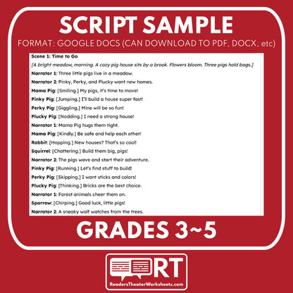 The 3 Little Pigs Readers Theater Script for Grades 3 to 5 - ["Fairy Tale","Grades 3-5"]