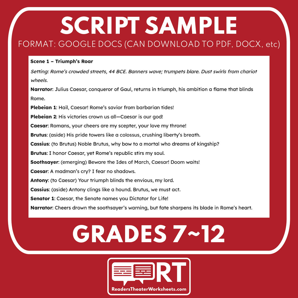 Roamn Script Caesar's Last Toast Reader's Theater Script | Julius Caesar and Roman ...