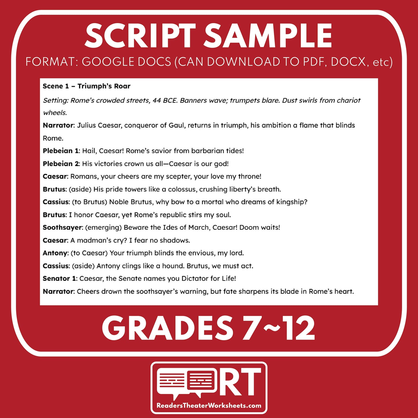 Caesar’s Last Toast Readers Theater Script | Classical Dramas | Roman Empire - ["Classical Drama Series","Grades 6-8","Grades 9-12","Self-Graded Quiz"]