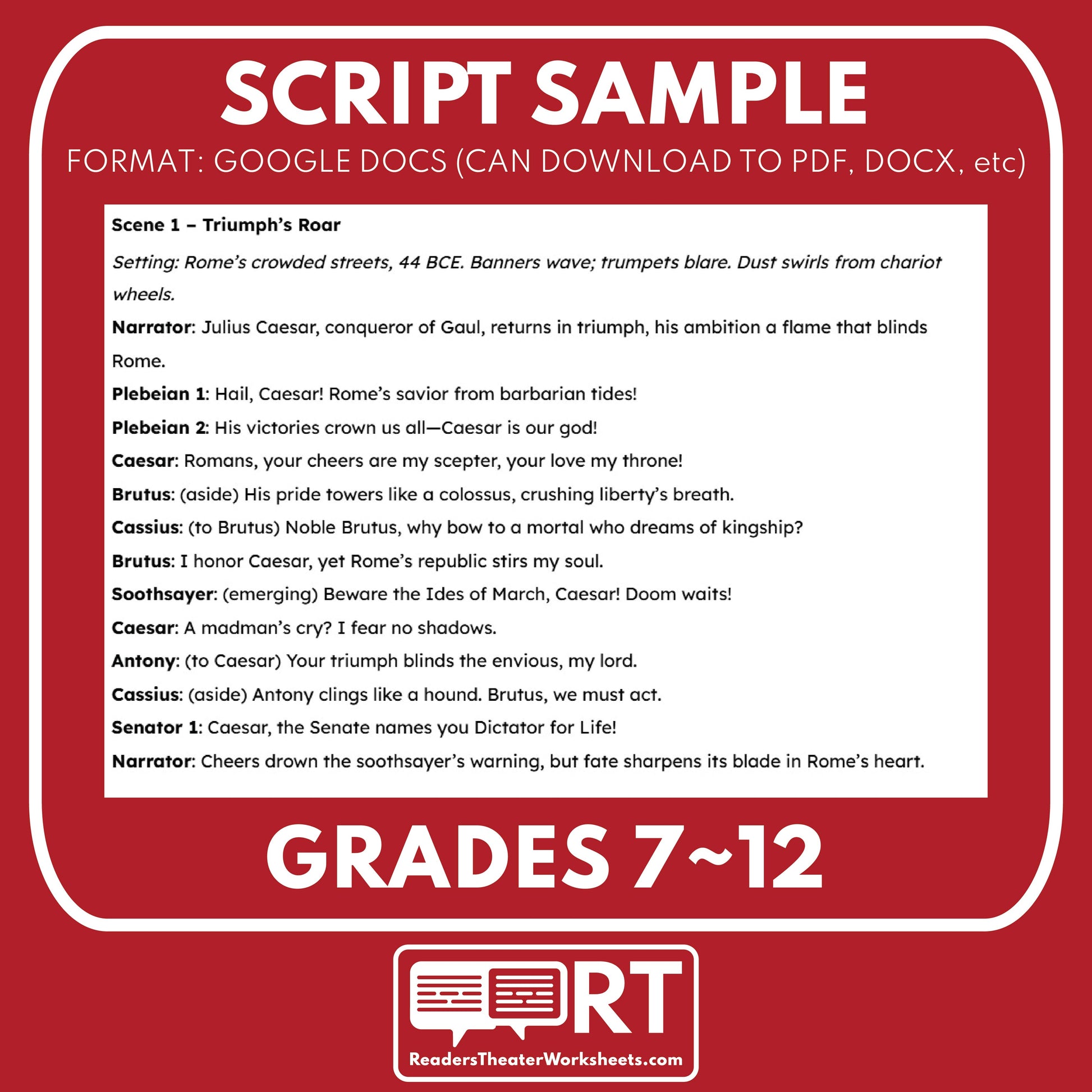 Caesar’s Last Toast Readers Theater Script | Classical Dramas | Roman Empire - ["Classical Drama Series","Grades 6-8","Grades 9-12","Self-Graded Quiz"]