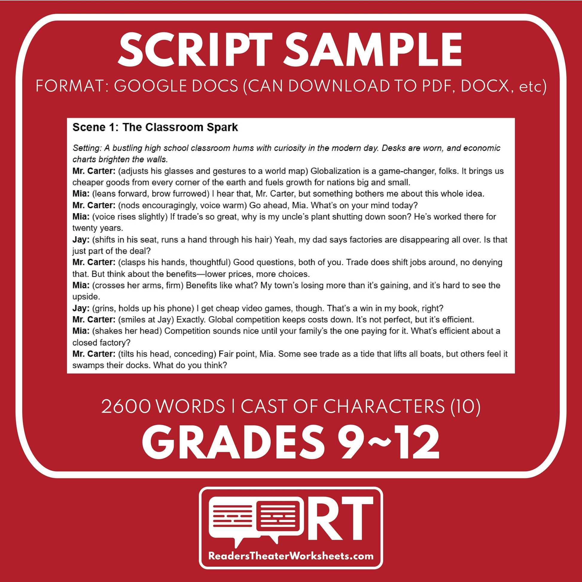 Free Globalization and Tariffs Readers Theater Script for Grades 9-12 ...