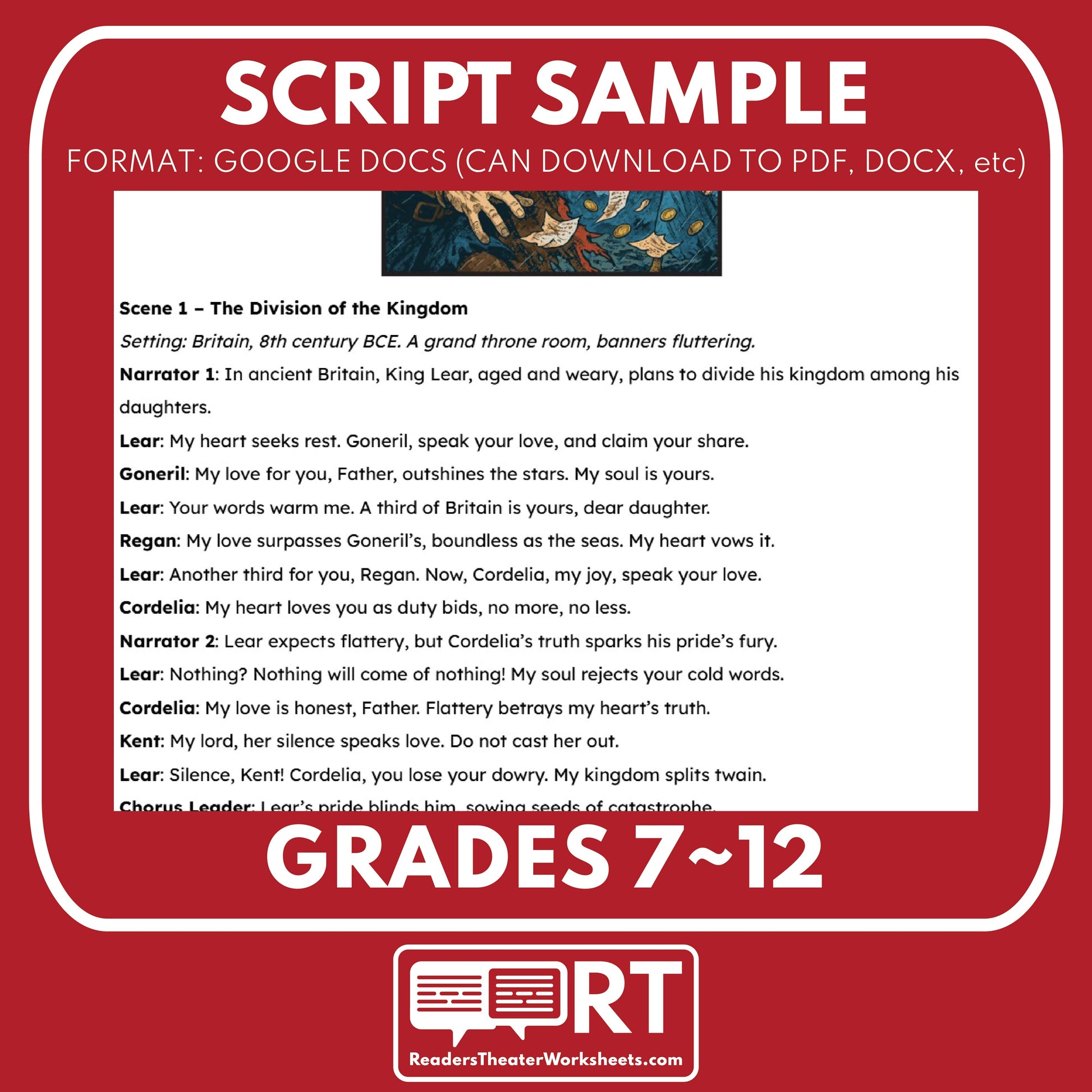 King Lear’s Last Lesson Readers Theater Script | Classical Dramas | Shakespeare - ["Classical Drama Series","Grades 6-8","Grades 9-12","Self-Graded Quiz"]