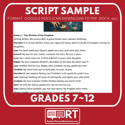 King Lear’s Last Lesson Readers Theater Script | Classical Dramas | Shakespeare - ["Classical Drama Series","Grades 6-8","Grades 9-12","Self-Graded Quiz"]